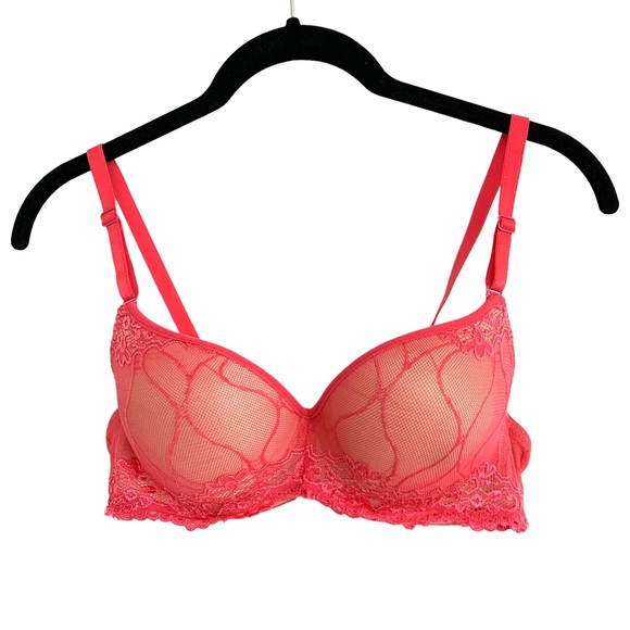 Youmita Push-Up Bra Hot Pink Lace Net Size 36C - Picture 6 of 10